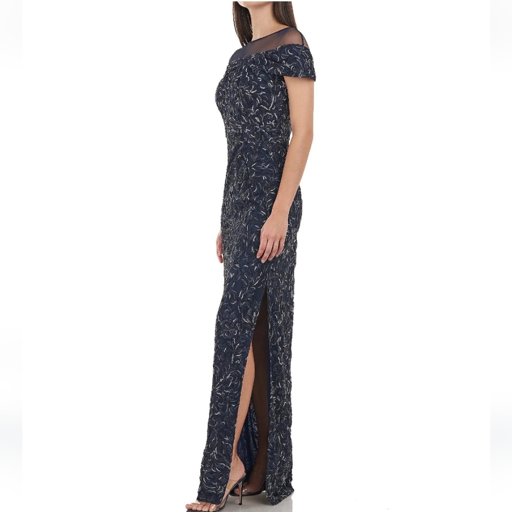 JS Collections Illusion Mesh Off-the-Shoulder Short Sleeve Gown - Picture 2 of 9